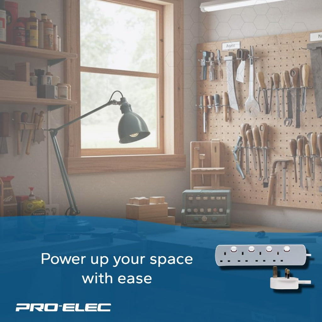 PRO ELEC PELB1768 4 Gang Individually Switched Extension Lead 10m, Grey, 4 Socket