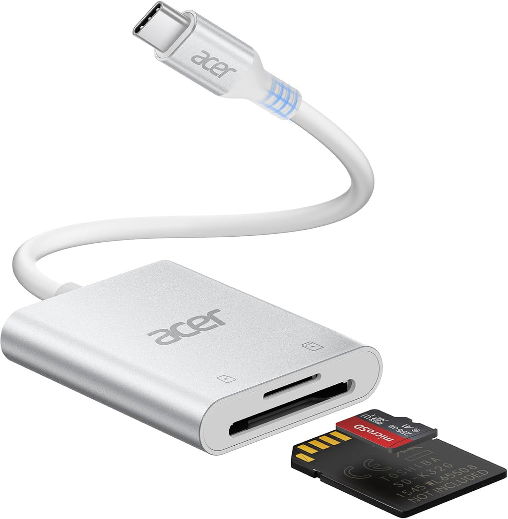 Acer USB-C SD Card Reader, High Speed Type-C Micro SD Card Adapter, USBC External Memory Card Reader SDXC, Micro SDXC Card, Compatible with MacBook Pro/Air, Acer Laptop, iPhone 16, Camera -Silver