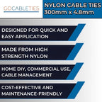 Gocableties White Cable Ties, 300mm x 3.6mm, Pack of 100, 12" Premium Nylon Zip Ties Clear/Natural, Multi-Purpose Plastic Tie Wraps, Secure Self-Locking Mechanism, for Home, Garden, Office and DIY