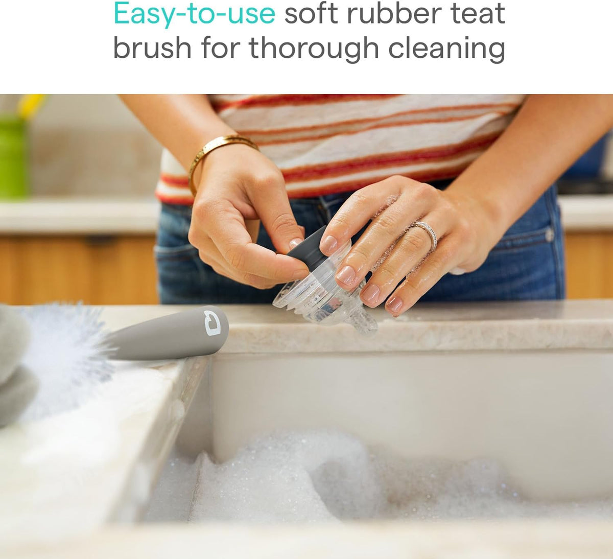 Munchkin 2 Pack Sponge Bottle Brushes for Baby Cups | Built-in Teat | Grey