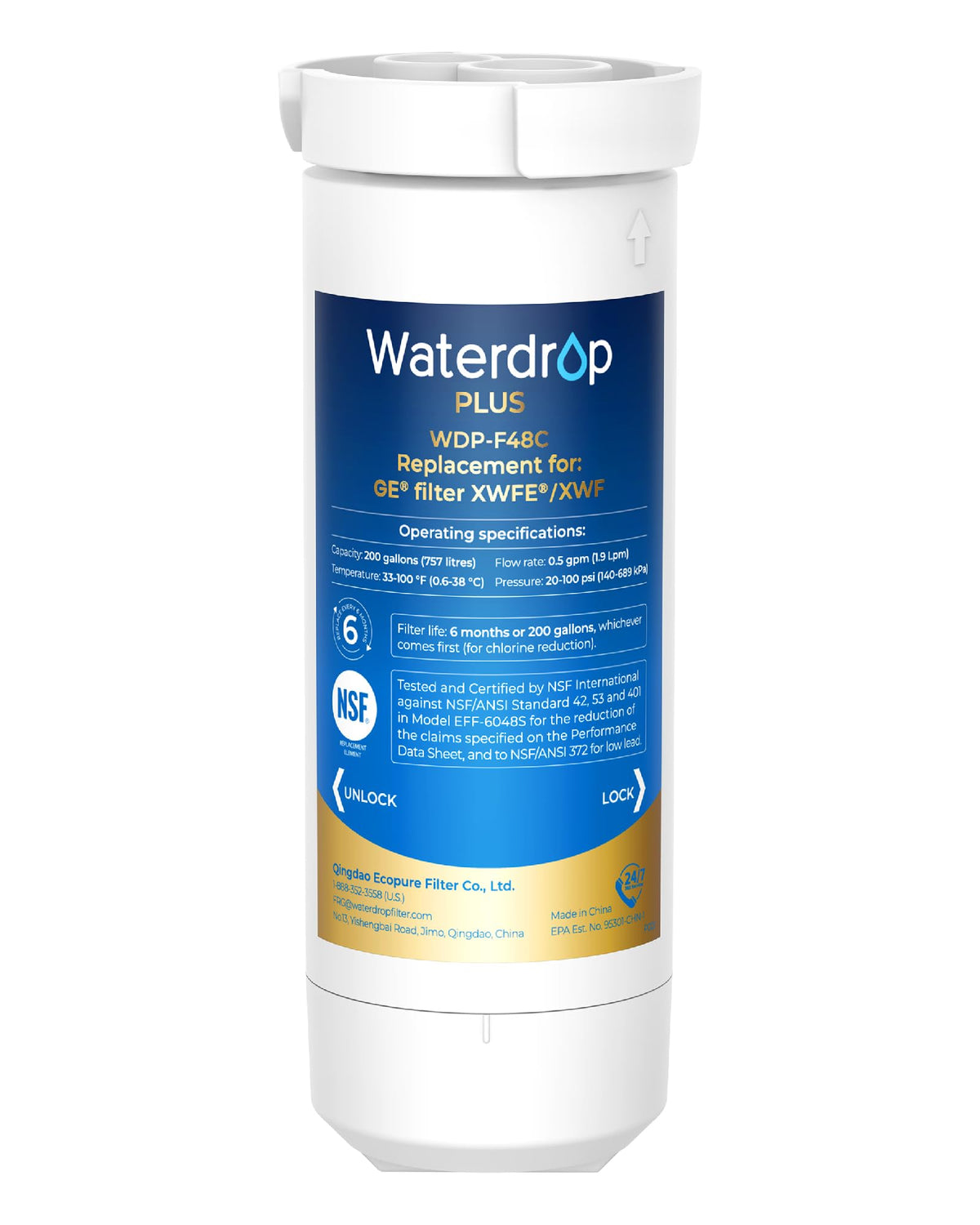 Waterdrop Plus Water Filter Replacement for GE® XWFE®, Built-in Chip 3 Pack