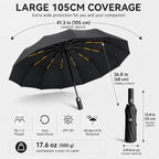 24K Strongest Windproof Travel Compact Umbrella Sturdy Frame Automatic Umbrella for Women & Men