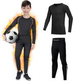 Kids Base Layer - Fleece Lined Athletic football skins, Warm Football Skins Long Sleeve Top and Leggings Compression Set, Reflective Line Thermal Underwear for Biking, Ski & Running