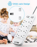 Extension Lead with 2 USB C Slots, 8 Way Power Strip Surge Protector