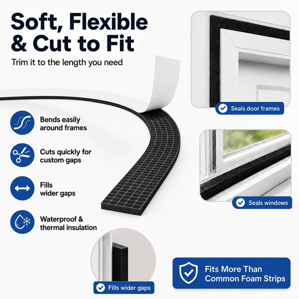 EVA Weather Stripping Foam Insulation Tape with Adhesive Foam Door Seal Weather Strip for Door Frame/Window/Gaps/Insulation/Buffer
