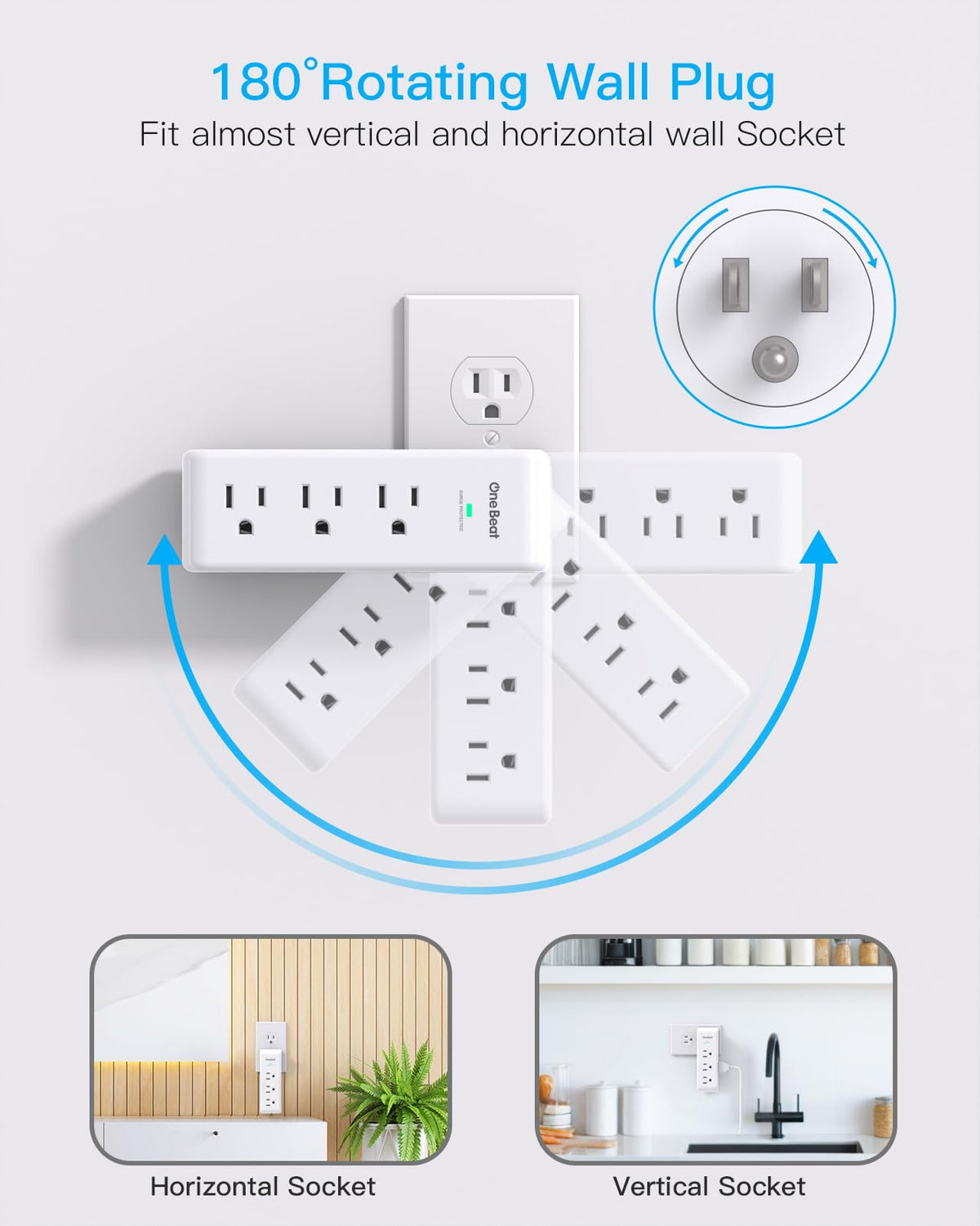 Surge Protector Outlet Extender with Rotating Plug, Multi Plug Wall Outlet