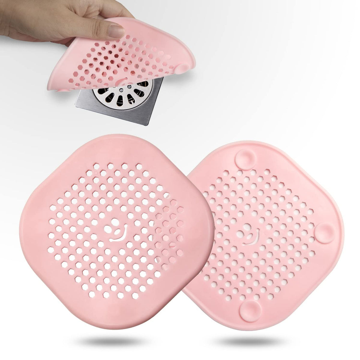 2 Pack Drain Hair Catcher Silicone Drain Cover Hair Stopper with Suction Cup for Shower Kitchen Bathroom Light Purple