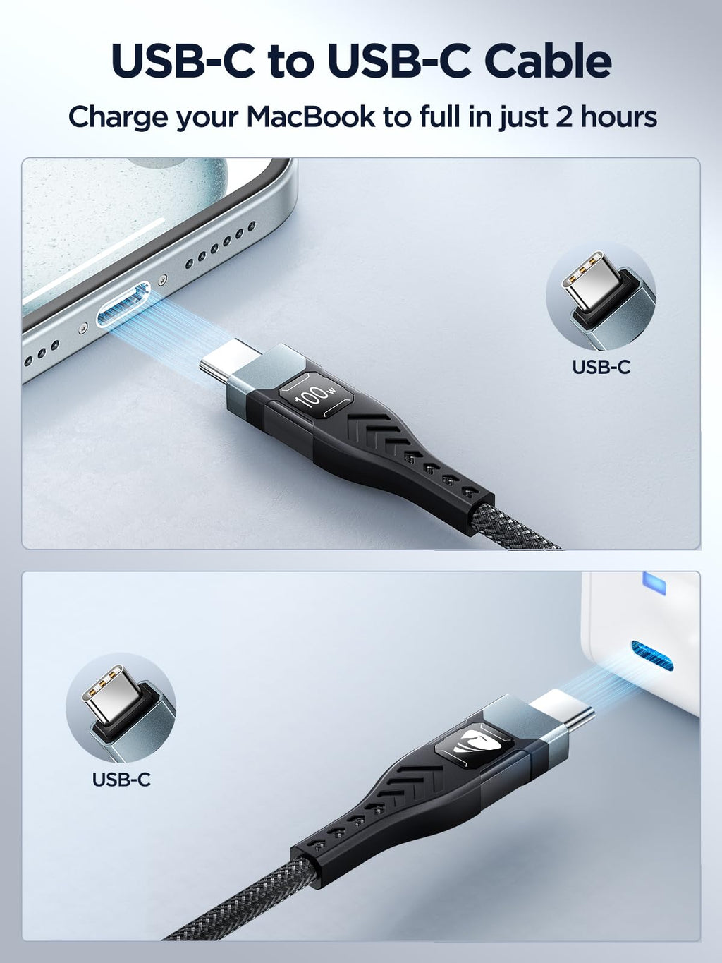 USB C to USB C, 100W 5A Fast Charging Cable [2Pack/2M] USB Type C Charger Fast Charge Lead Usbc to Usbc Cable for iPhone 15 16 17 Pro Max Plus iPad Pro MacBook Samsung Galaxy S23 S22 S24 S25 Ultra etc