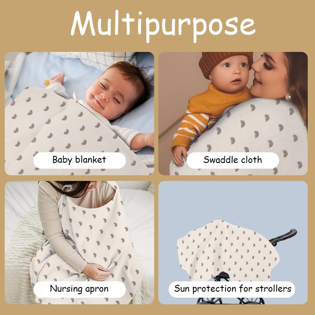Aolso Breastfeeding Cover Nursing Cover, Muslin Cotton Soft Breathable Nursing Cover, Adjustable Strap Breast Feeding Coverall for Car Seat Blanket and Stroller Coverall (White-Bear)