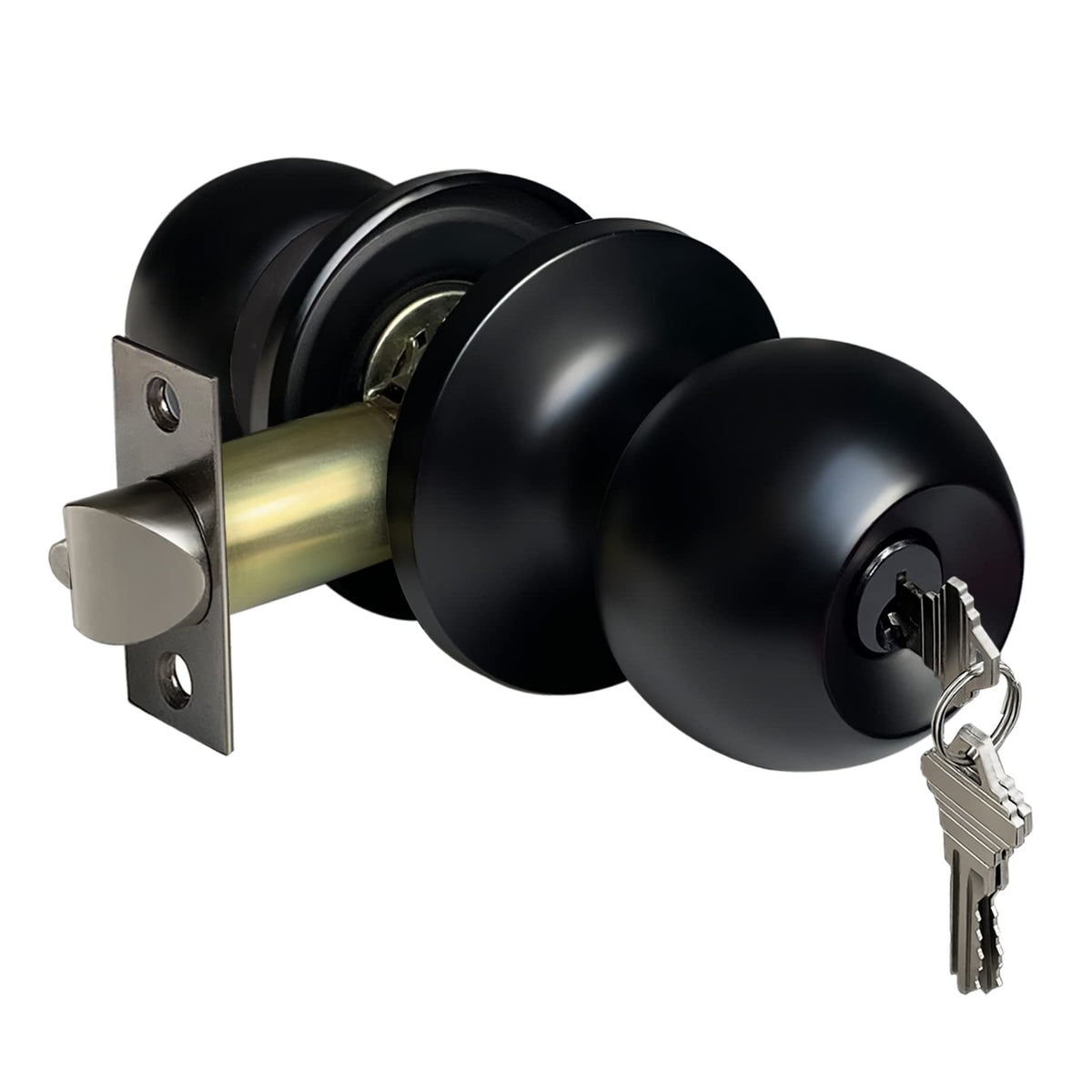 BESTTEN Keyed Entry Door Knob with Lock, Heavy Duty Interior and Exterior Door Lock, Standard Ball, Satin Nickel
