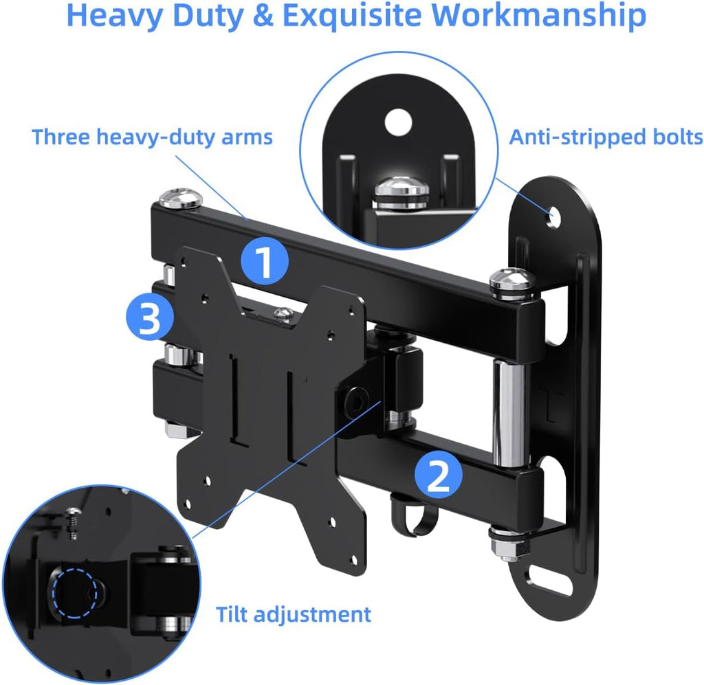 Suptek Full Motion TV Wall Mount Bracket for Most 13-30 inch TVs and Monitors, Flat and Curved TVs up to 28lbs, Tilt Swivel and 16.9 inch Extension, Max VESA 100x100mm, Black, MA2776