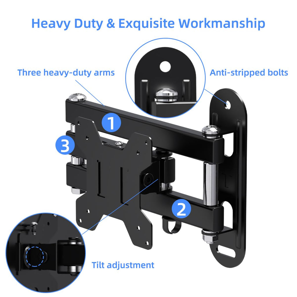 Suptek Full Motion TV Wall Mount Bracket for Most 13-30 inch TVs and Monitors, Flat and Curved TVs up to 28lbs, Tilt Swivel and 16.9 inch Extension, Max VESA 100x100mm, Black, MA2776