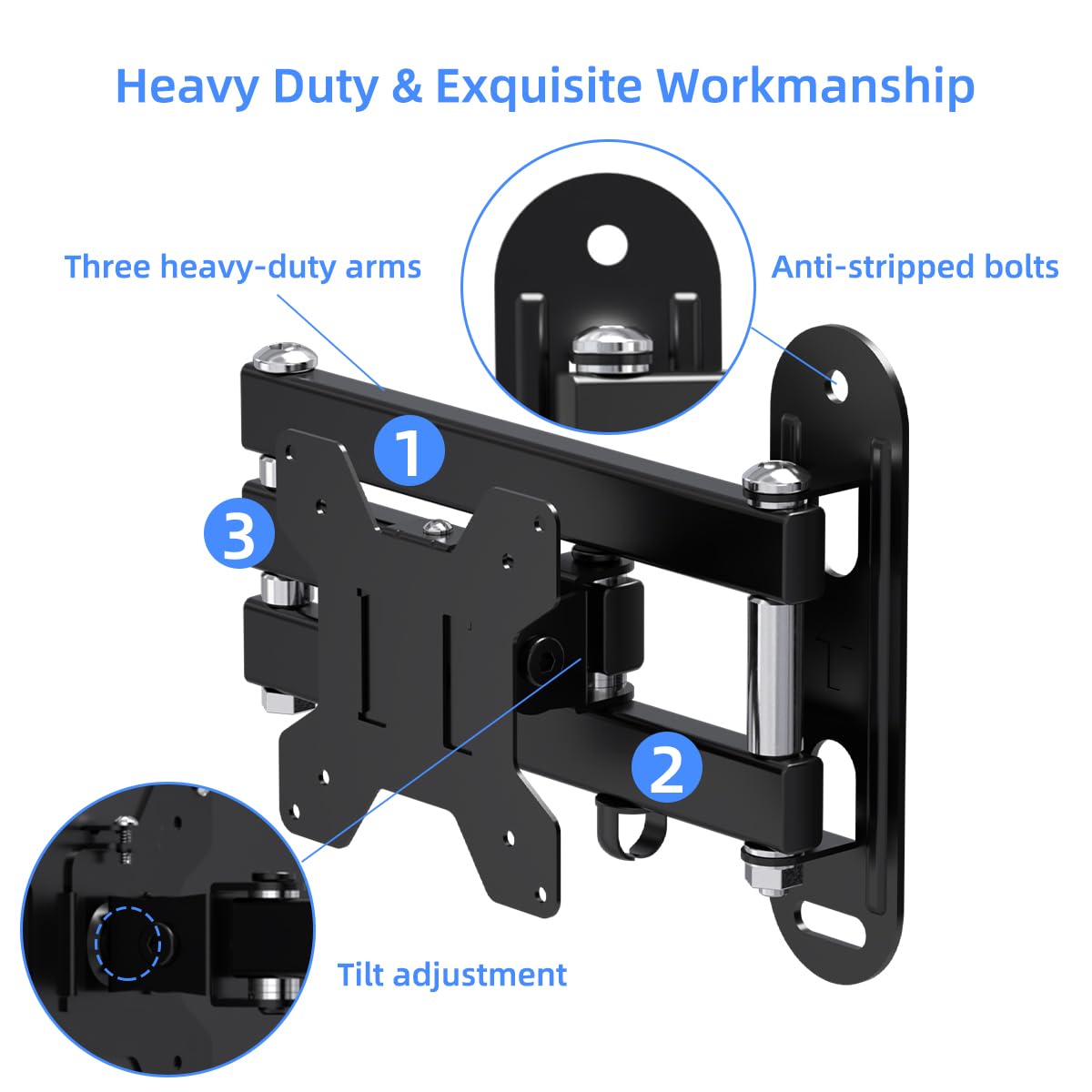 Suptek Full Motion TV Wall Mount Bracket for Most 13-30 inch TVs and Monitors, Flat and Curved TVs up to 28lbs, Tilt Swivel and 16.9 inch Extension, Max VESA 100x100mm, Black, MA2776
