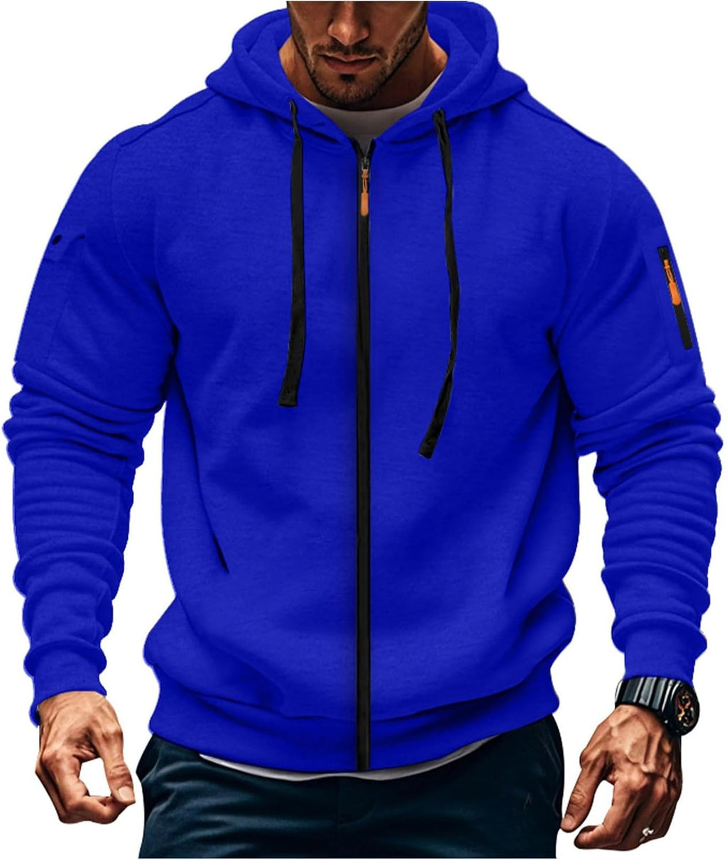 Mens Hoodie Long Sleeve Pullover Zipped with Drawstring Hood and Pocket Cuffed Shirts Hoody Fleece Slim Fit Casual Winter Oversized Hooded Sweatshirts Jacket Streetwear