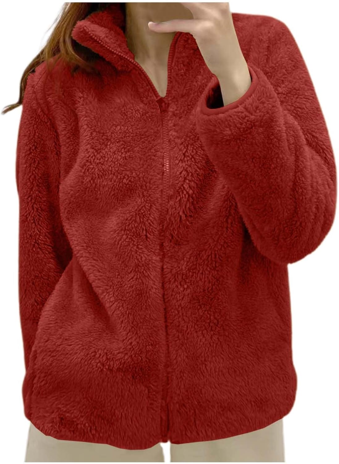 Fleece Winter Jackets for Women UK Fashion Warm Soft Fluffy Coats Causal Solid Color Long Sleeve Full Zip Jacket Elegant Callor Lapel Cardigans Ladies Teddy Fleece Outwear Gifts for Daily Holiday