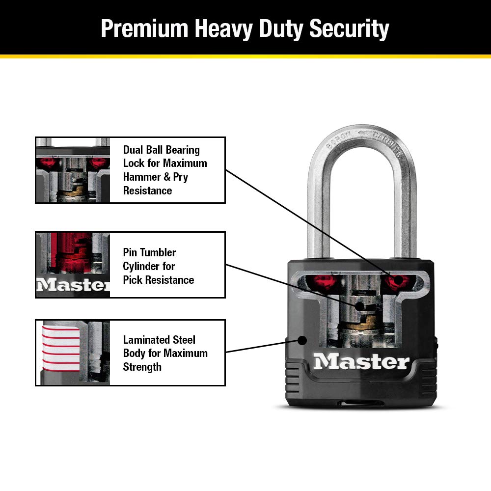 Master Lock Magnum Outdoor Padlock, Heavy Duty Keyed Lock M115XDLF, Black