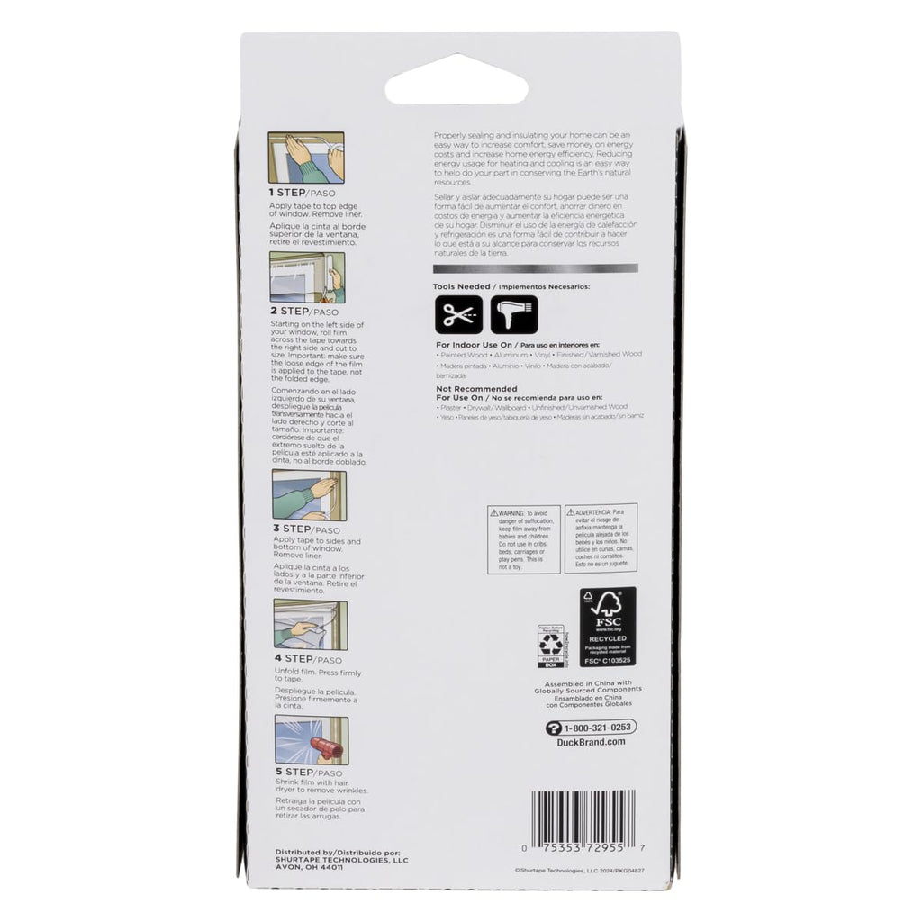 Duck MAX Strength Window Insulation Kit, Winter Window Seal Kit Fits up to 10 Windows, Heavy Duty Shrink Film Cuts to Size for Easy Indoor Installation, Window Tape Included,62 In. x 420 In., Clear
