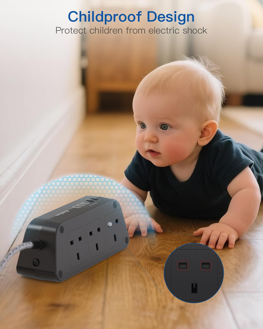 Extension Lead with USB Slots, 6 Way Outlets 5 USB (5A, 3 USB- C Port),1.6M