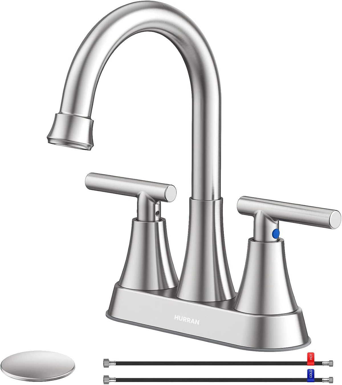 Matte Black Bathroom Faucet, Hurran 4 inch Centerset 2-Handle Lead-Free