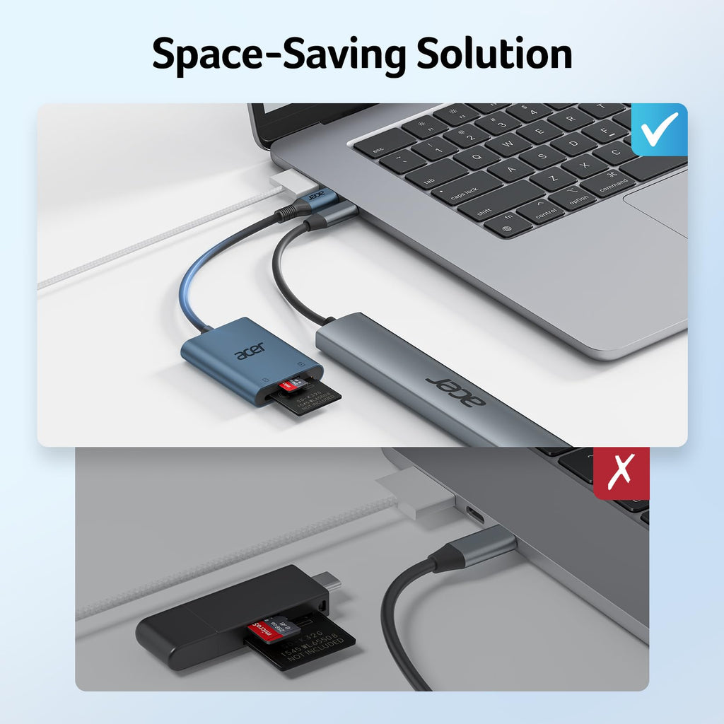 Acer USB-C SD Card Reader, High Speed Type-C Micro SD Card Adapter, USBC External Memory Card Reader SDXC, Micro SDXC Card, Compatible with MacBook Pro/Air, Acer Laptop, iPhone 16, Camera -Silver
