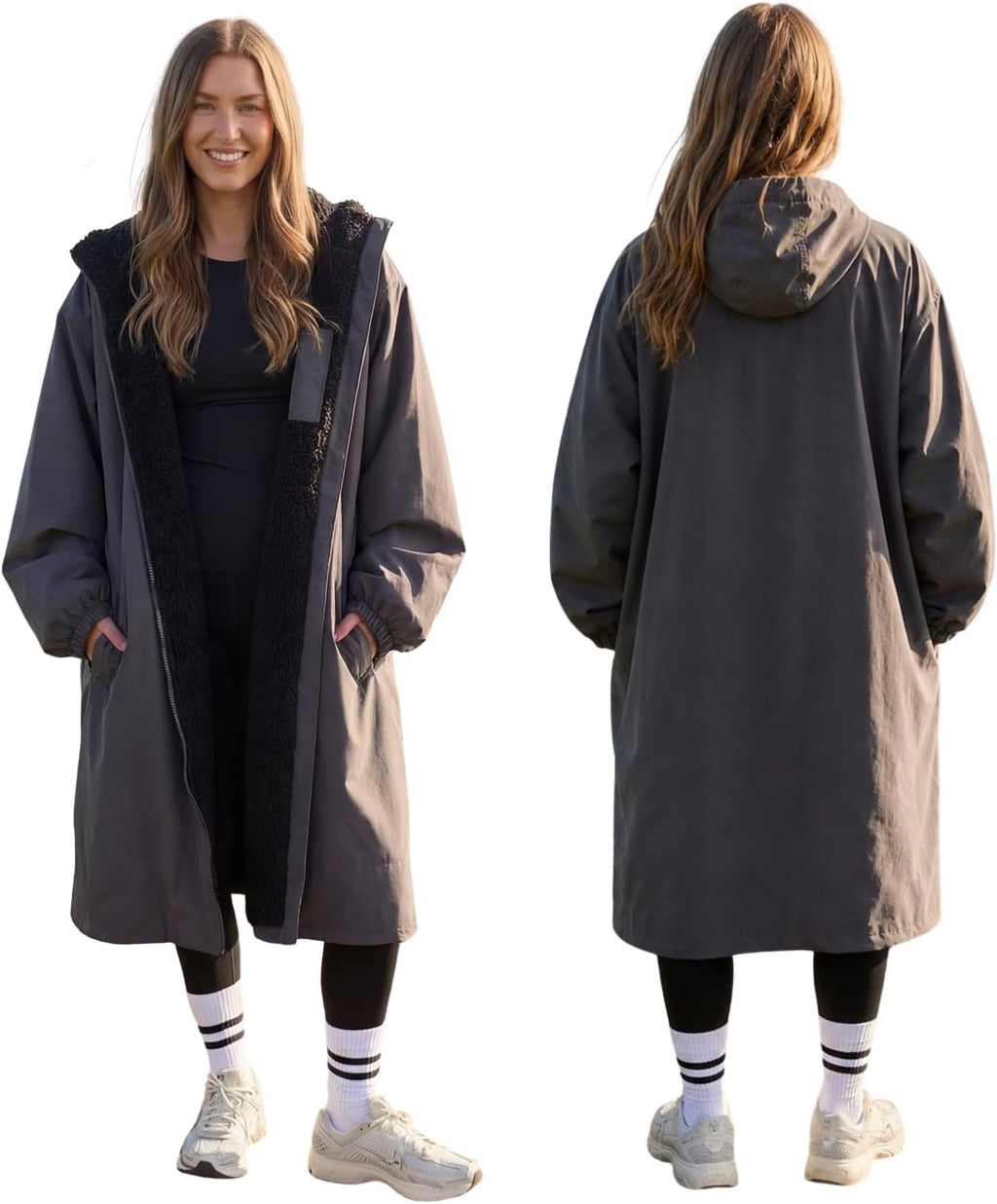 OHS Adults Drying Robe, Gifts for Women Outdoor Water-Resistant Changing Robe Womens Jacket Comfy Sherpa Privacy Robes for Women Men, Stay Dry Swimming Camping Drying Robes - S/M, L/XL