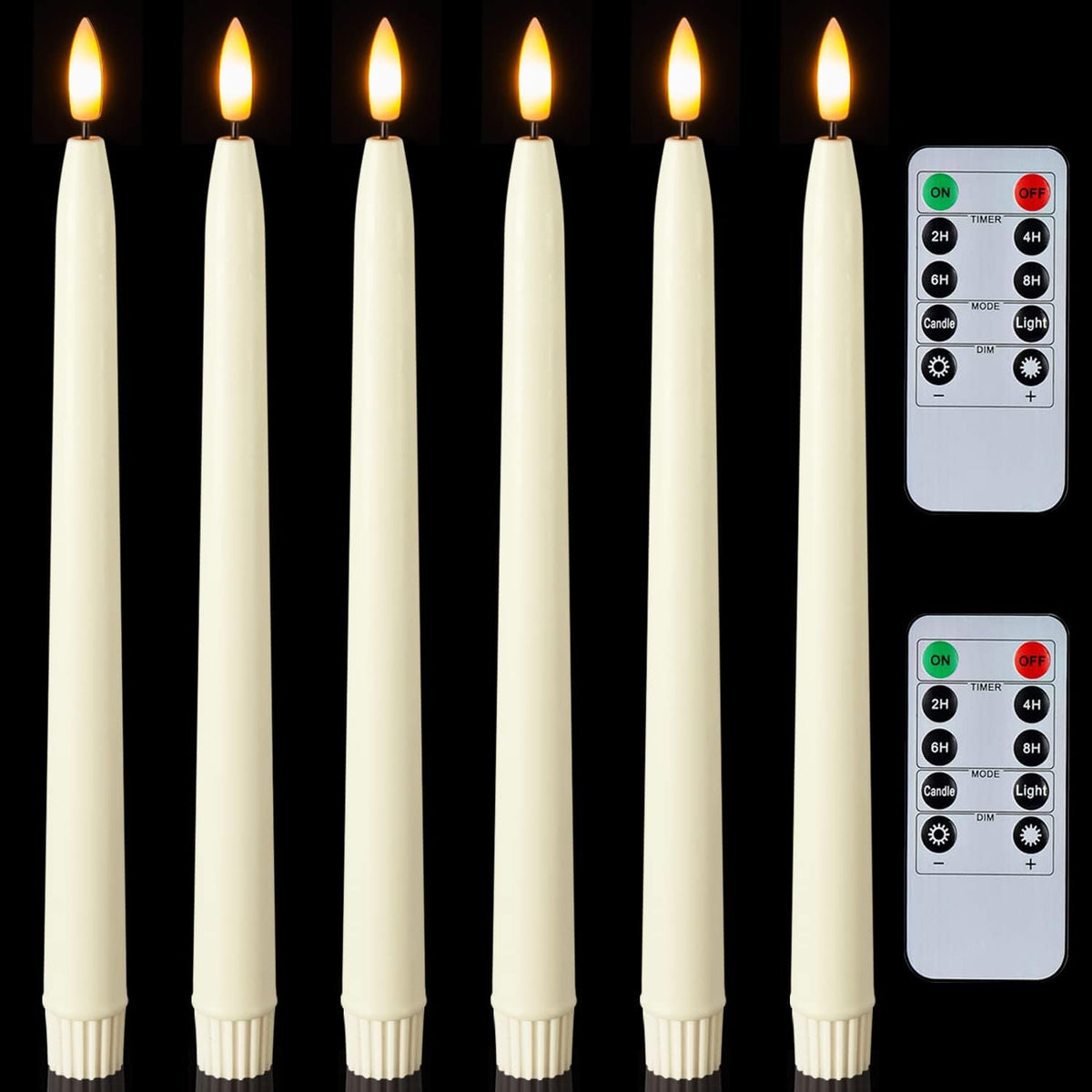 Homemory Real Wax LED Flameless Taper Candles with Remote Timer, 9.6 Inches Ivory Fake Candlesticks, Dripless Battery Operated Window Candle with 3D Flickering Flame for Fireplace Xmas Halloween