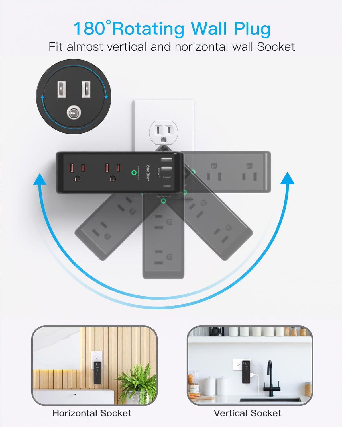 Surge Protector Outlet Extender with Rotating Plug, Multi Plug Wall Outlet