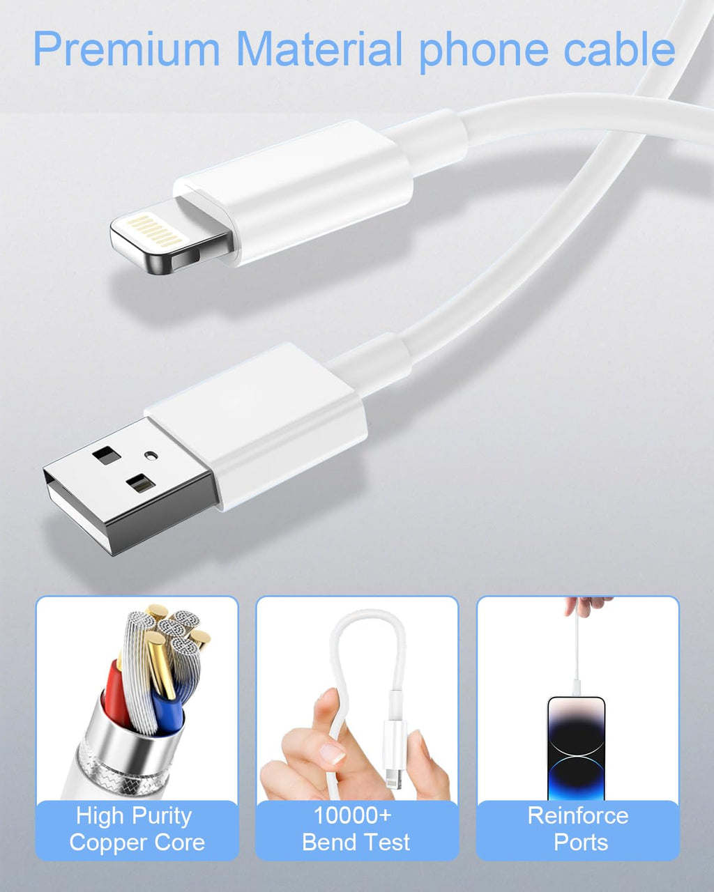 Long iPhone Charger Cable 3M, [Apple MFi Certified] USB to Lightning Cable