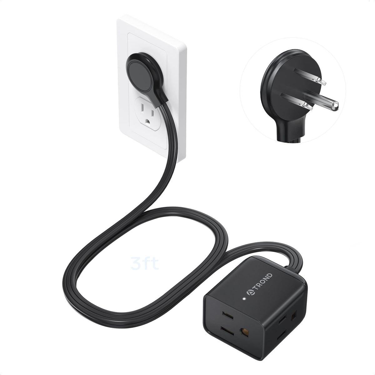 TROND Rightward Flat Plug Extension Cord 6ft for Small Tight Spaces, White