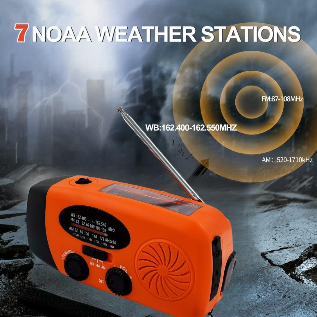 2000mAh Wind Up Solar Radio, Emergency Weather Radio,FM/AM Hand Crank Radio