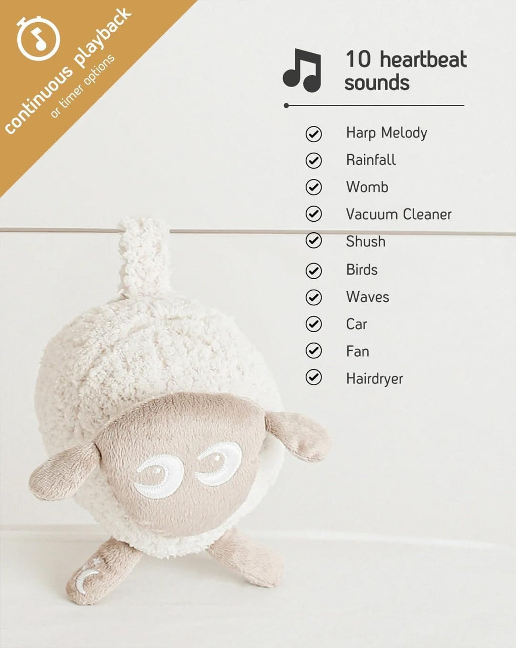 Sweet Dreamers, Rechargeable Ewan Deluxe, Beige | Baby & Infant Sleep Aid Gift | Cry Sensor & Nightlight | 10 Soothing White & Pink Noise Sounds | Continuous or Timer Playback | Machine Washable