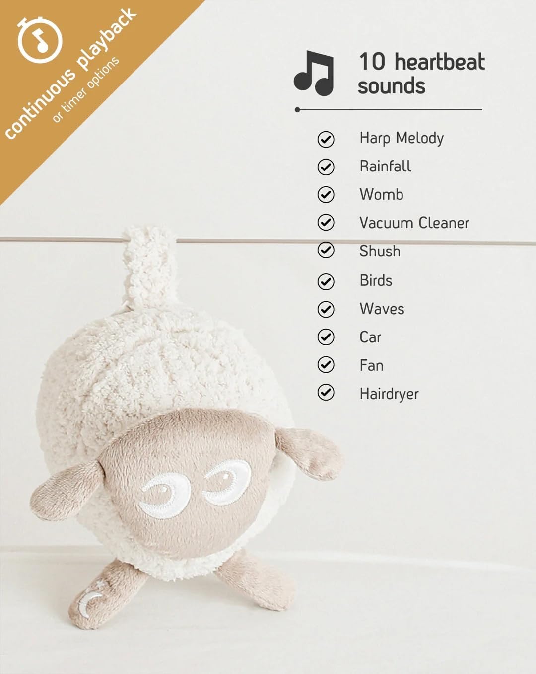 Sweet Dreamers, Rechargeable Ewan Deluxe, Beige | Baby & Infant Sleep Aid Gift | Cry Sensor & Nightlight | 10 Soothing White & Pink Noise Sounds | Continuous or Timer Playback | Machine Washable