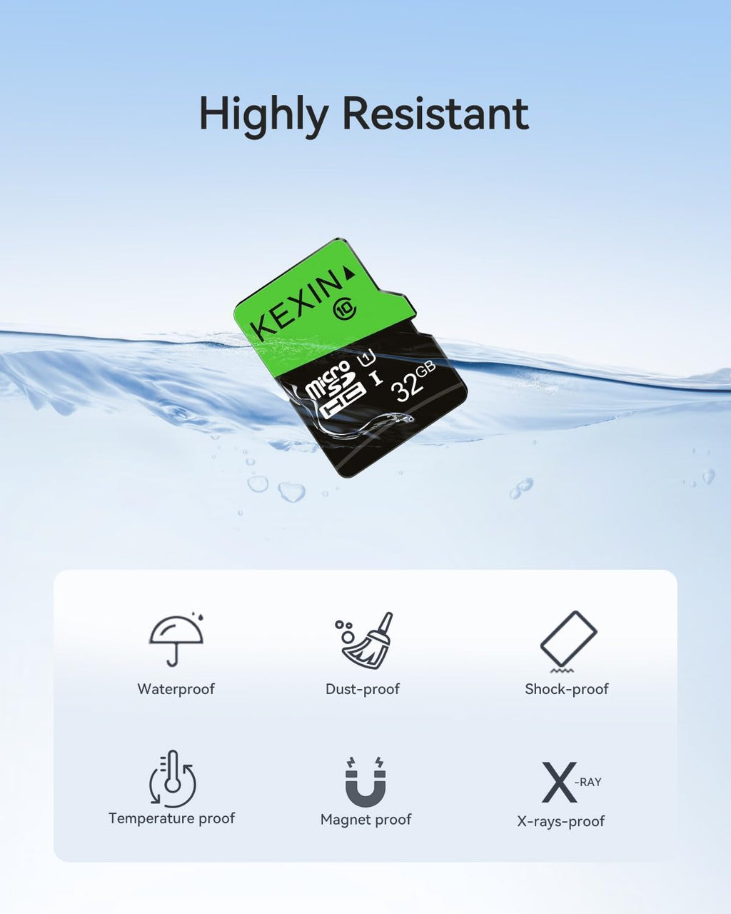 KEXIN Micro SD Card 64GB, MicroSDXC Memory Card UHS-3 Up to 85MB/s Read 30MB/s Write, Class 10 C10 U3 TF Card for Camera, Smartphone, Security System, Drone, Tablet (Black Green)