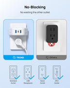 TROND Multi Plug Outlet Extender with USB, 2 Pack Plug Splitter