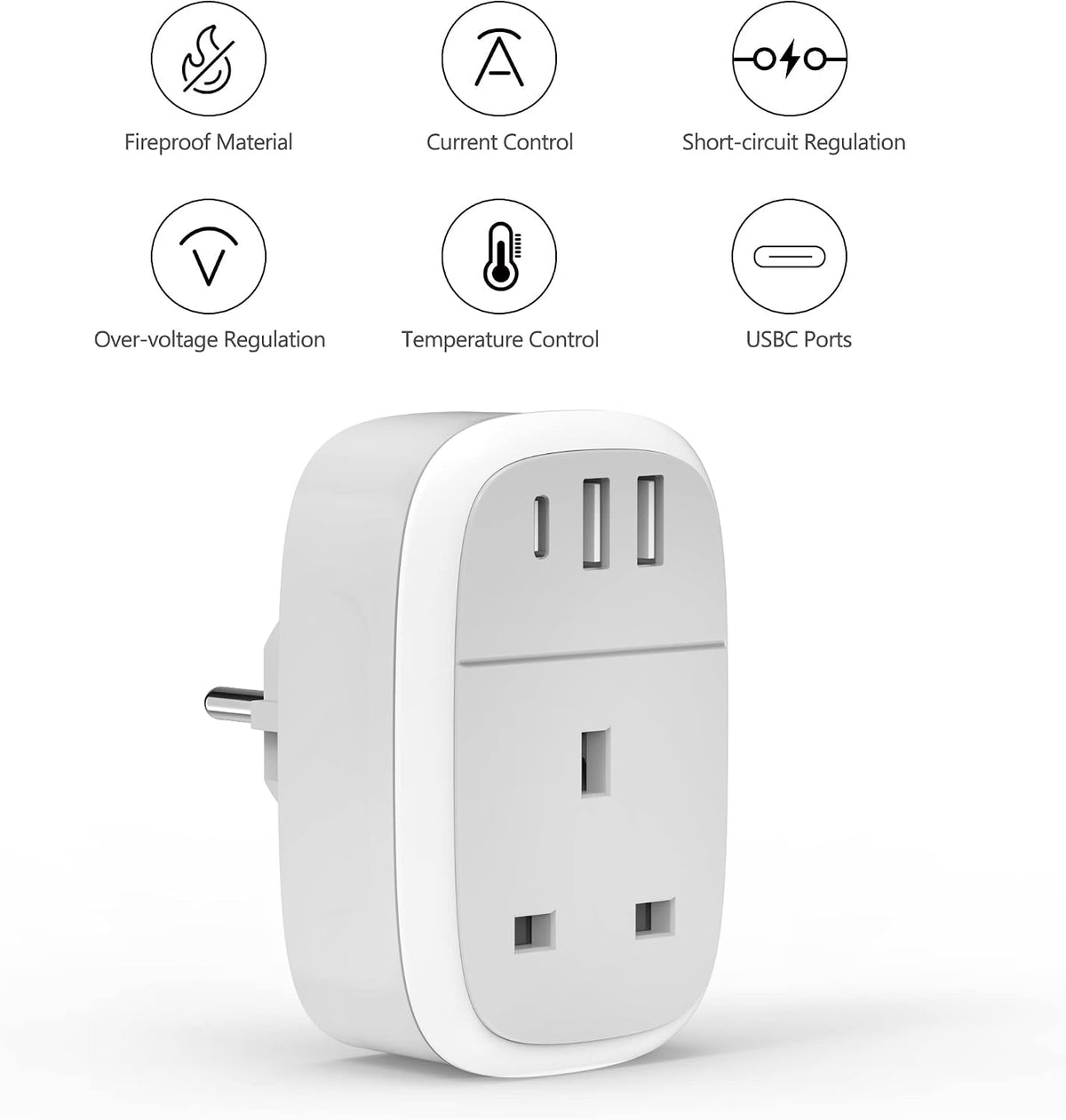 European Plug Adapter, UK to EU Euro Europe Schuko 32W USB C Fast Travel Charger Grounded USBC Adaptor Type C for Germany France Spain Turkey Greece Iceland Poland Russia Portugal Austria(Type E/F)