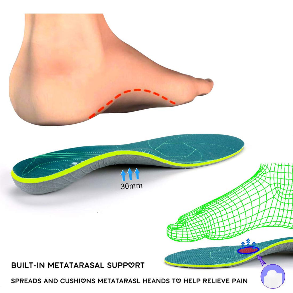 Plantar Fasciitis Arch Support Orthopedic Insoles Relieve Flat Feet Heel Pain Shock Absorption Comfortable Inserts(Size:UK-7,Length:10.25",Green)