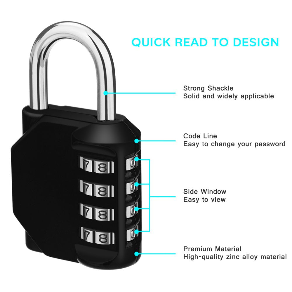 ZHEGE Combination Padlock, 4 Digit Combination Locker Padlock (Red)