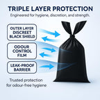 200 x ALIA Extra Large Adult Nappy Sacks | Black | Easy-Tie Handles |