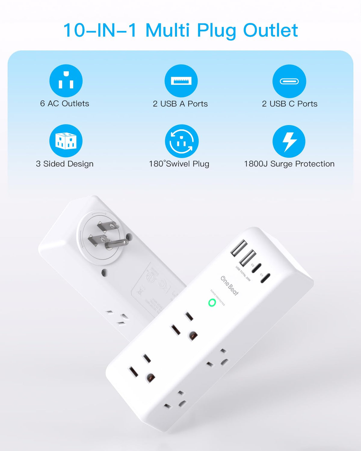 Surge Protector Outlet Extender with Rotating Plug, Multi Plug Wall Outlet