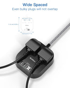 Addtam Extension Lead with USB Slots, Power Strips with 2 Way Outlets 4 USB