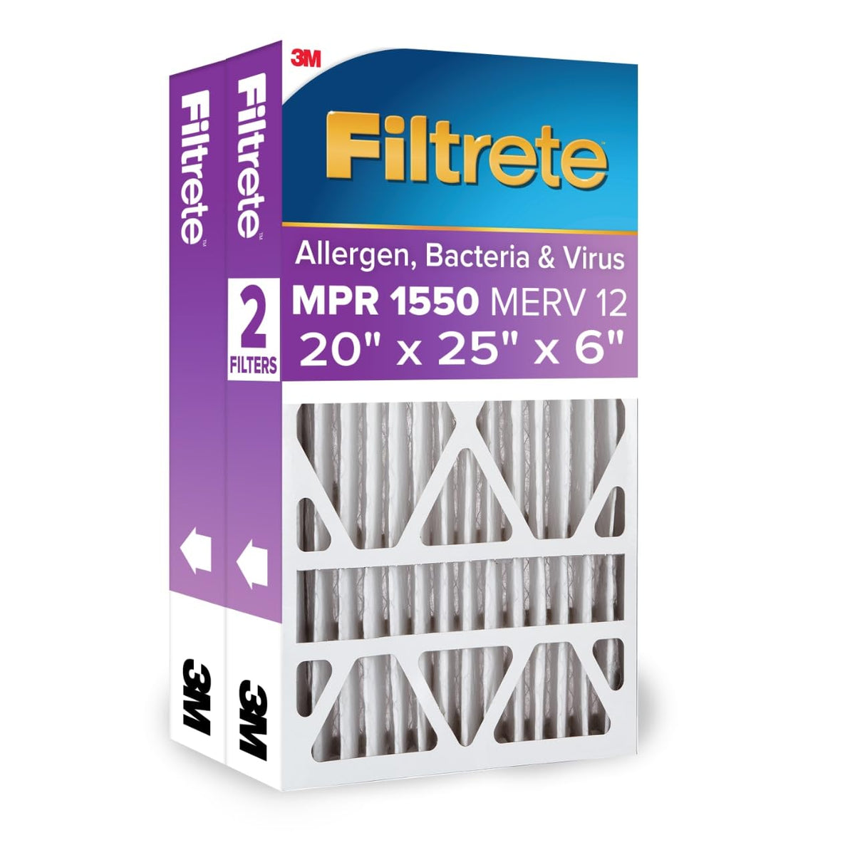 Filtrete 20x25x4 Air Filter, MERV 12, MPR 1550, 2 HVAC Filters