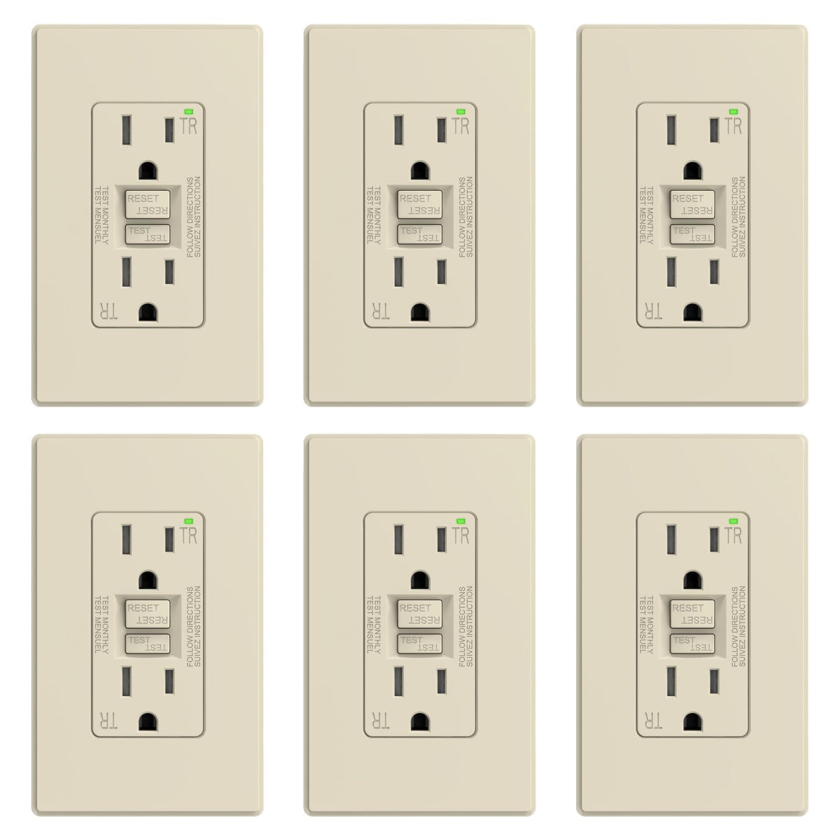 ELEGRP GFCI Outlet 20 Amp, Self-Test GFI Electrical Outlet with Thinner Design, TR Tamper Resistant GFCI Receptacle, Ground Fault Circuit Interrupters with Wall Plate, UL Listed, Light Almond, 1 Pack