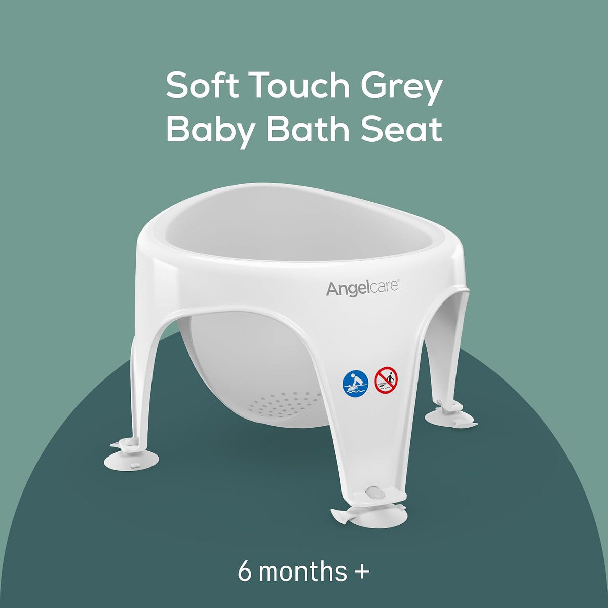 Angelcare - Baby Bath Seat - Soft Touch Support - Water Level Indicator - Fixation by Suction Cups - Grey