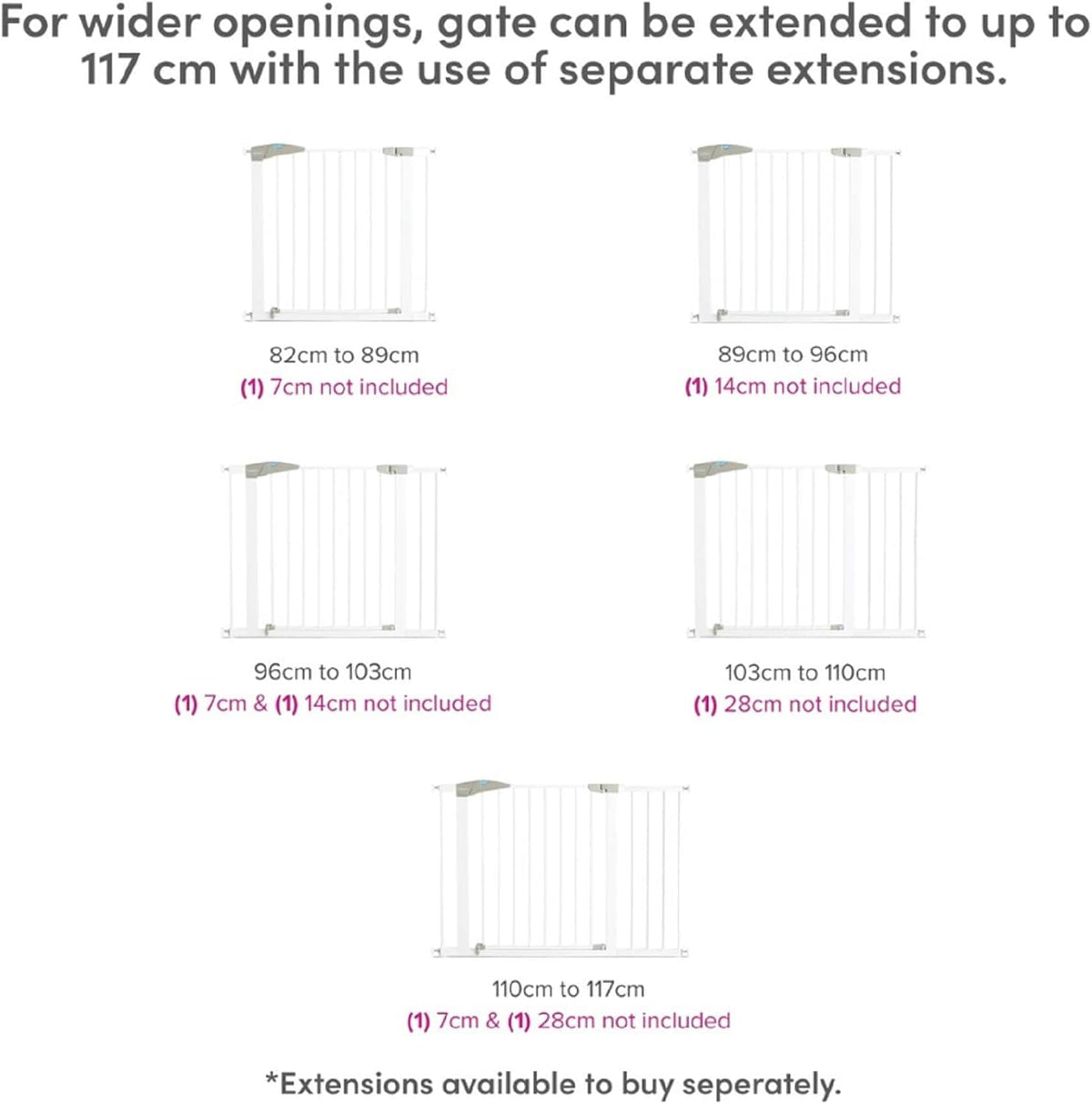 Munchkin Baby & Toddler Safety Gate with Automatic Closure | Easy Install. | 76-82cm | White