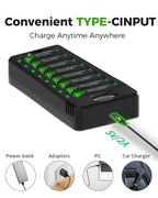 BEVIGOR 12 Slot Battery Charger with 12 Pack AA Rechargeable Batteries