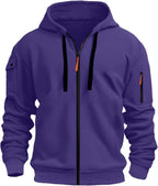 Mens Hoodie Long Sleeve Pullover Zipped with Drawstring Hood and Pocket Cuffed Shirts Hoody Fleece Slim Fit Casual Winter Oversized Hooded Sweatshirts Jacket Streetwear