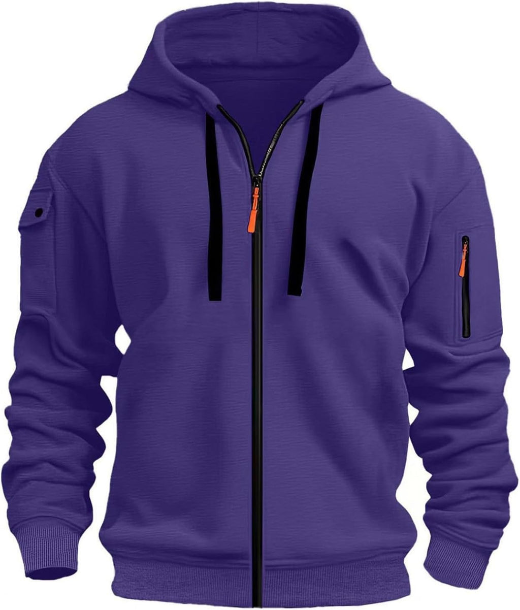 Mens Hoodie Long Sleeve Pullover Zipped with Drawstring Hood and Pocket Cuffed Shirts Hoody Fleece Slim Fit Casual Winter Oversized Hooded Sweatshirts Jacket Streetwear