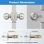 BESTTEN Keyed Entry Door Knob with Lock, Heavy Duty Interior and Exterior Door Lock, Standard Ball, Satin Nickel