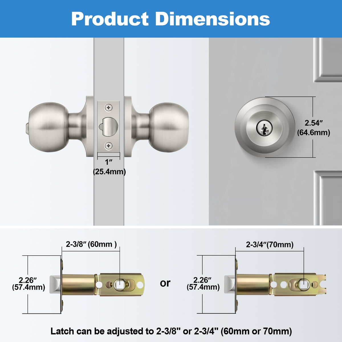 BESTTEN Keyed Entry Door Knob with Lock, Heavy Duty Interior and Exterior Door Lock, Standard Ball, Satin Nickel