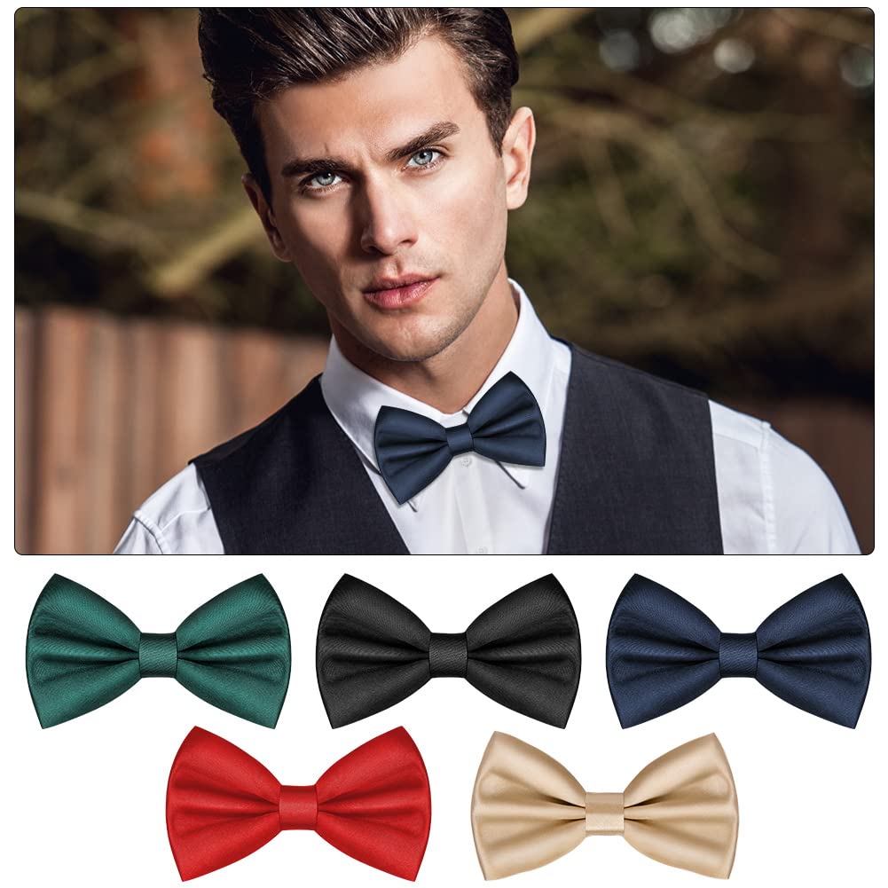 URAQT Men Pre-Tied Solid Satin Bow Tie, Adjustable Formal Bowtie